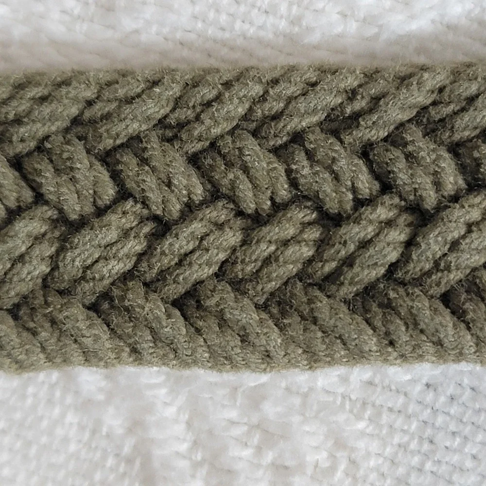 VTG L.L. Bean Braided Cotton Webbing Leather Belt Olive Green 36 SEE MEASUREMENT